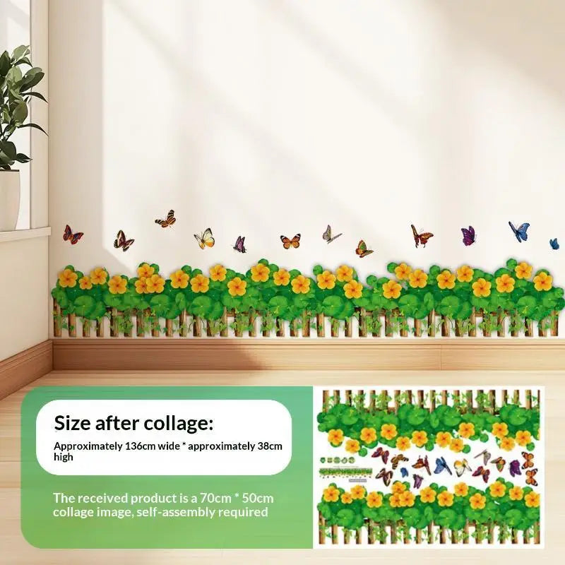Pastoral Flower & Butterfly PVC Wall Stickers – Baseboard Decals Wall Border Sticker PLUSH G size1