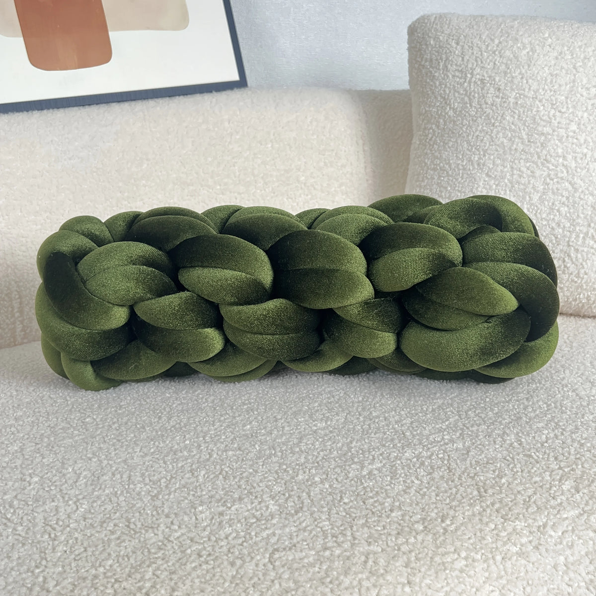 Woven Twisted Bolster Pillow – Modern Minimalist Décor Decorative Bolster Pillow PLUSH Green