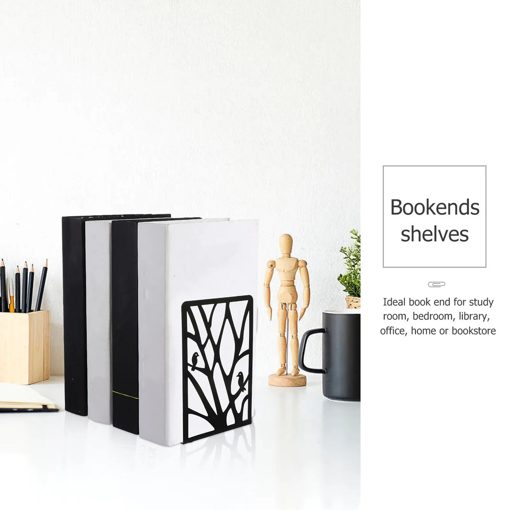 Minimalist Hollow Iron Bookends – Heavy Duty Organizer 1 Pair Iron Bookends PLUSH