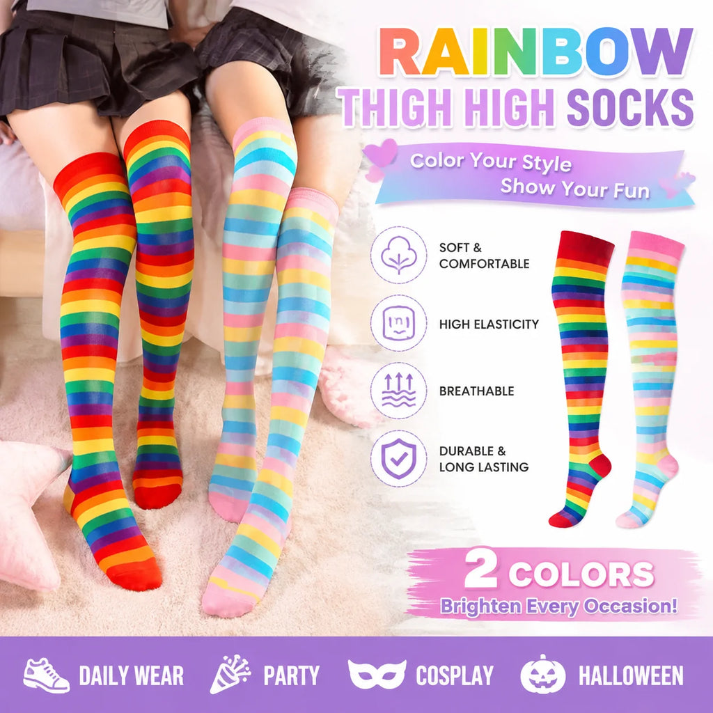 Rainbow Striped Thigh High Socks – Over Knee Stockings Thigh High Socks PLUSH