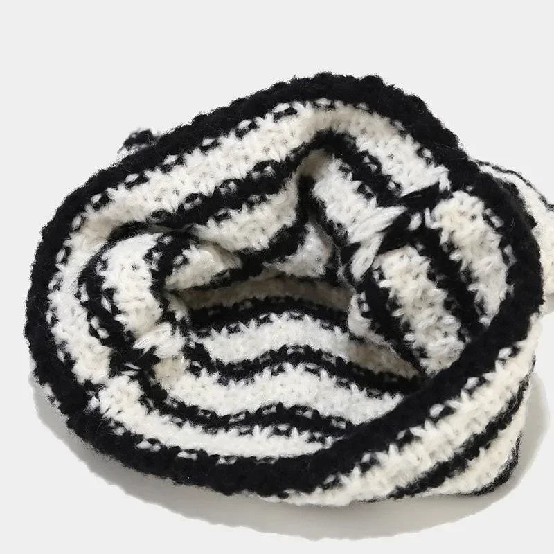 Cute Cat Ears Striped Knit Beanie – Warm Winter Hat Knit Beanie Hat PLUSH