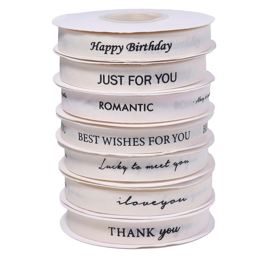 30m Beige Word Letters Printed Ribbon 15mm – DIY Crafts & Gifts Decorative Craft Ribbon PLUSH