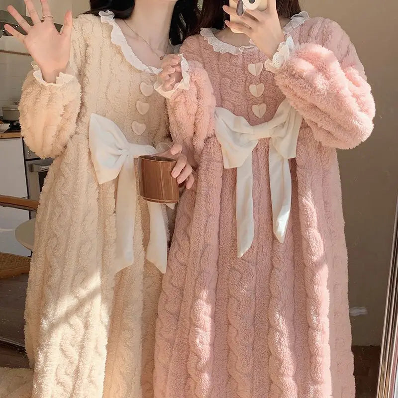 Women's Thickened Coral Fleece Sleep Dress – Warm Winter Nightgown Women's Nightgown PLUSH