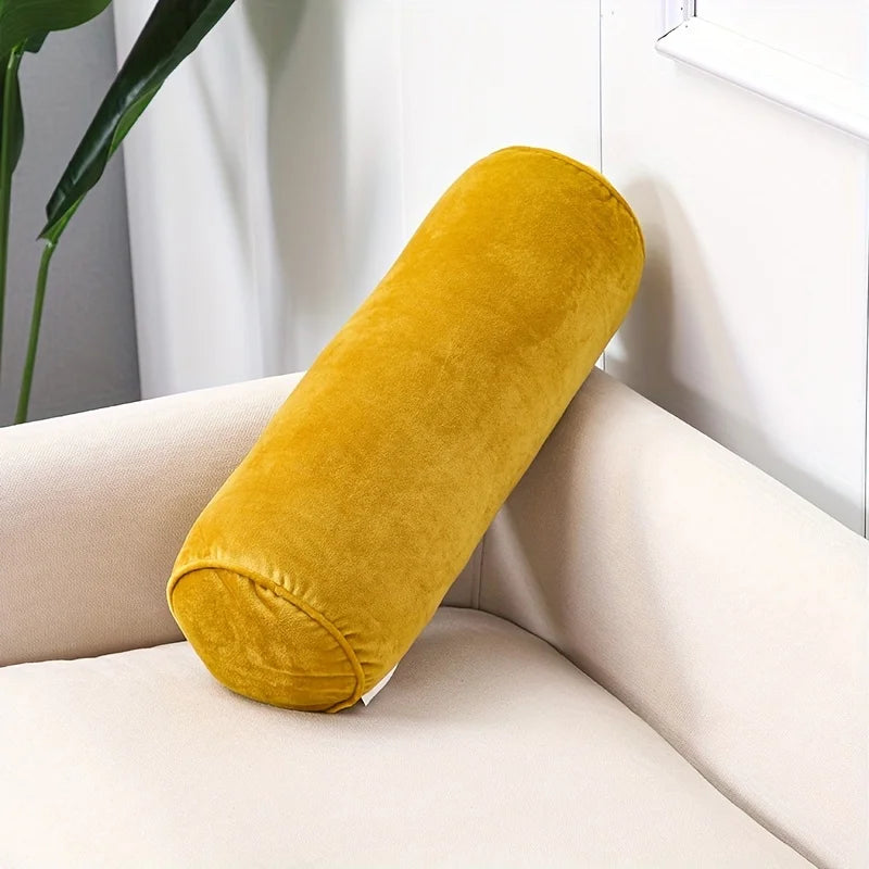 Classic Velvet Cylindrical Bolster Pillow | Soft Knit Home Decor Decorative Bolster Pillow PLUSH Yellow 50x17cm