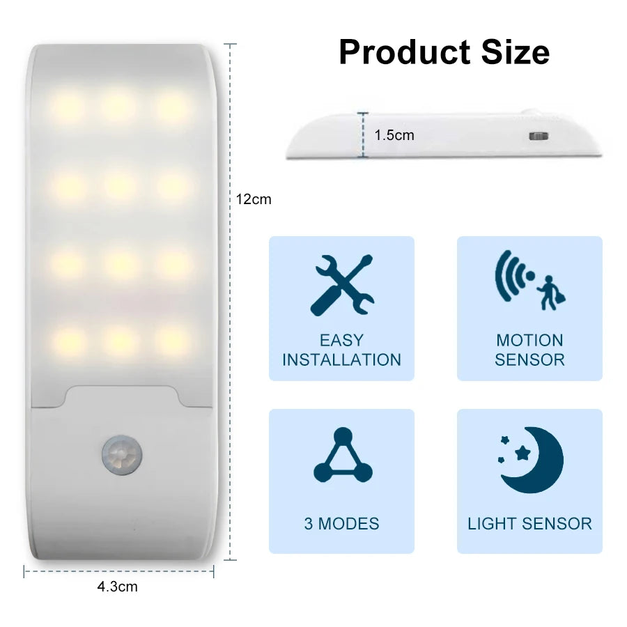 12 LED Motion Sensor Night Light USB Rechargeable Cabinet Lamp Motion Sensor Night Light PLUSH