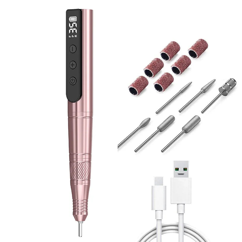 Cordless Nail Drill 35,000 RPM Rechargeable Electric Nail File Electric Nail Drill PLUSH ROSE