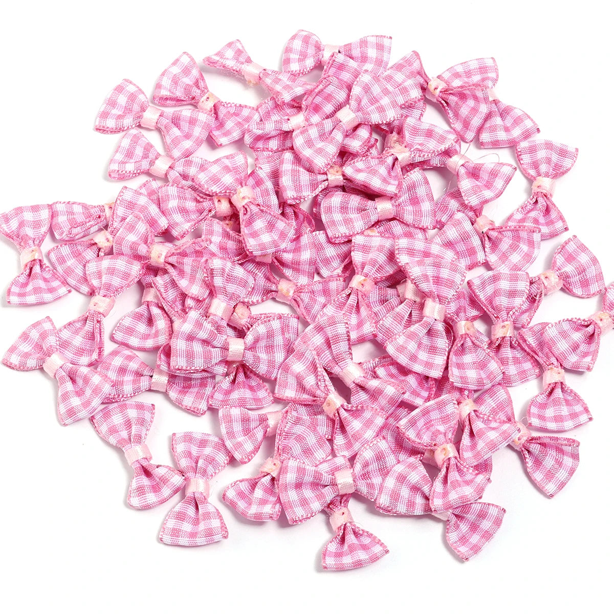 30pcs Mini Scottish Tartan Satin Ribbon Bows – DIY Hair & Craft Satin Ribbon Bows PLUSH Pink