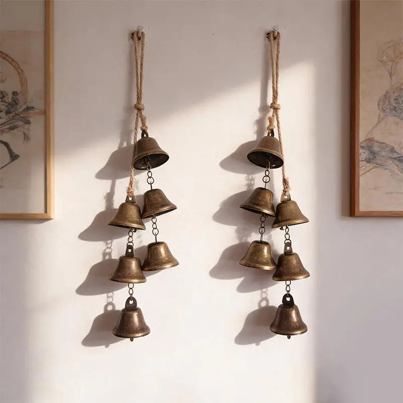 Vintage Brass Hanging Bells – Rustic Wind Chime Wall Decor Wind Chime Decor PLUSH