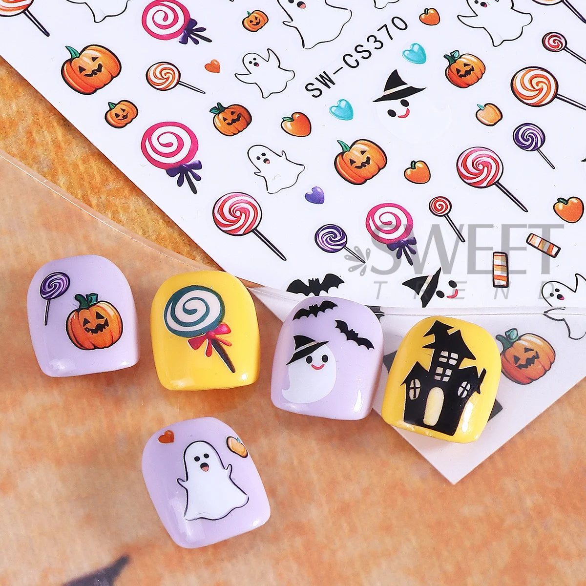 3pcs Halloween Nail Stickers – Pumpkin, Bat & Spider Web Decals Nail Art Stickers PLUSH