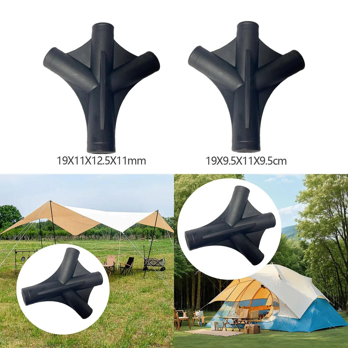 4-Way Tent Pole Connector 2-Pack | 19mm 11mm 12.5mm Tent Pole Connector PLUSH