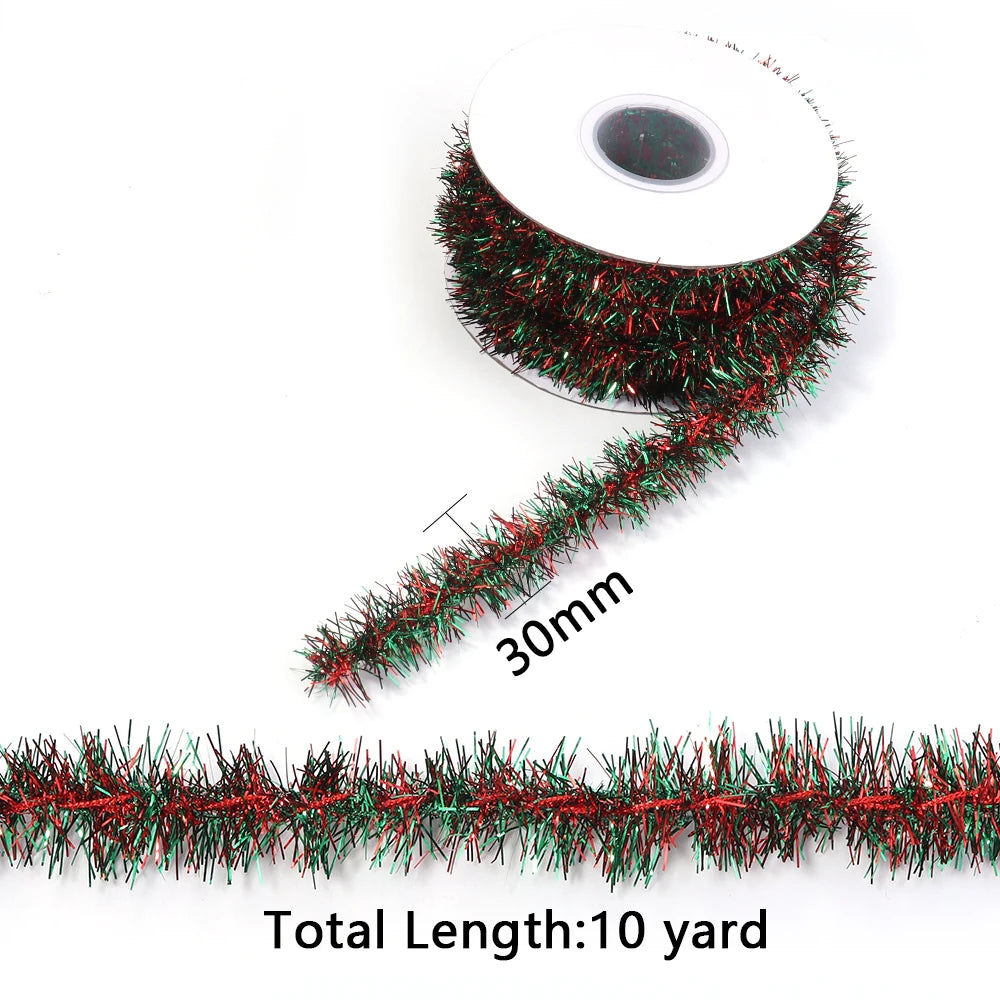 10 Yards Tinsel Fringe Trim Metallic Ribbon – Christmas Décor Tinsel Fringe Ribbon PLUSH
