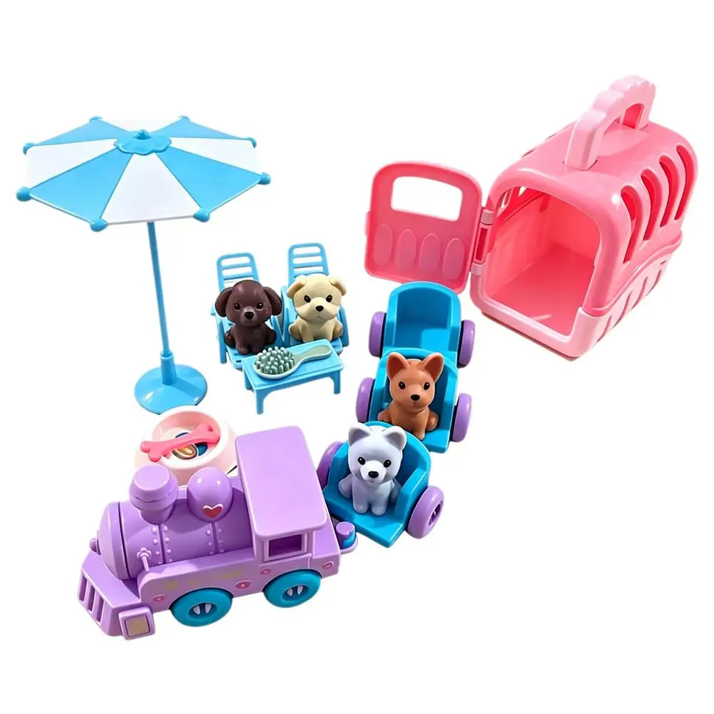 Mini Pretend Play Pet Toy Set with Carrier & Train for Kids Pretend Play Toy Set PLUSH B