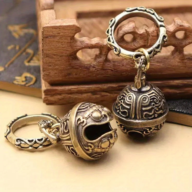 Vintage Brass Taotie Bell Keychain – Handcrafted Copper Pendant Brass Bell Keychain PLUSH