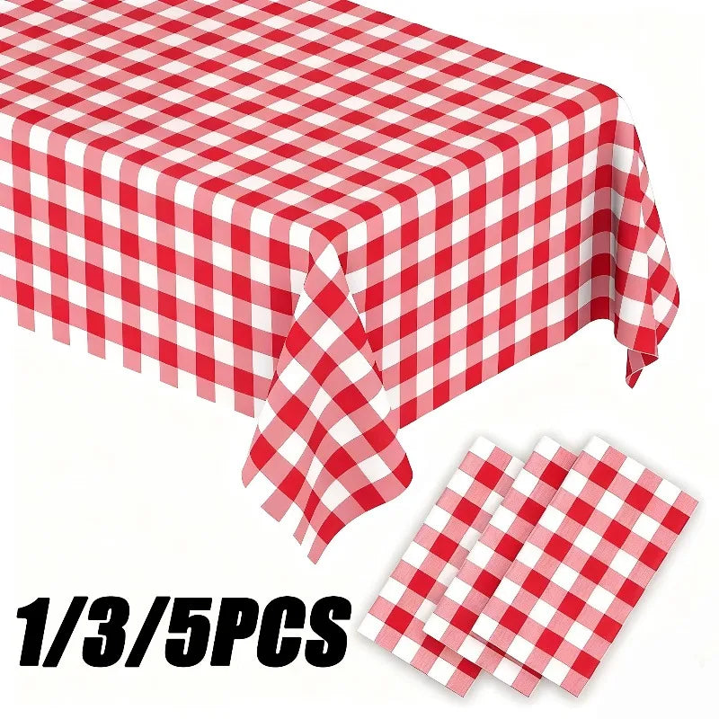 Disposable Checkered Plastic Tablecloth 100x140cm – 1/3/5 Pack Disposable Tablecloth PLUSH