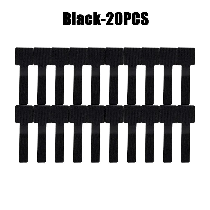 Reusable Hook & Loop Cable Ties | Self-Adhesive Wire Organizer Cable Ties Organizer PLUSH Black-20PCS
