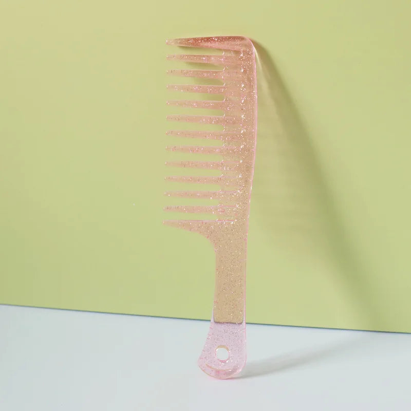 Jelly Sparkling Wide Tooth Comb – Curly & Wet Hair Styling Wide Tooth Comb PLUSH pink