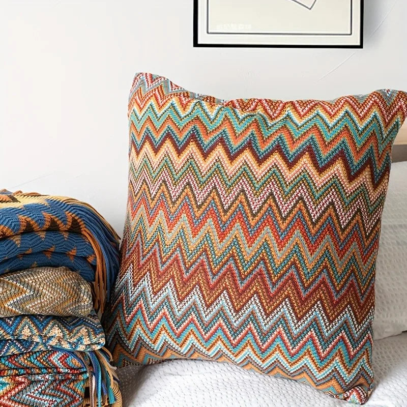 Bohemian Knit Pillow Cover 45x45cm – Striped Cushion Case Knit Pillow Cover PLUSH
