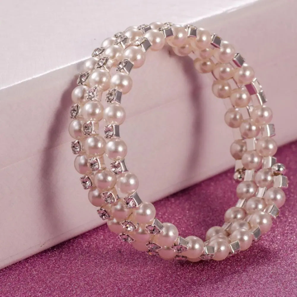 Multilayer Pearl Rhinestone Beaded Bangle Bracelet for Women Beaded Bangle Bracelet PLUSH