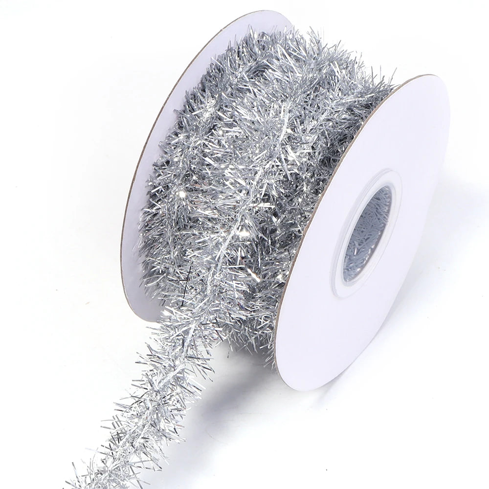 10 Yards Christmas Tinsel Garland Glitter Fringe Trim Ribbon Tinsel Trim Ribbon PLUSH silver