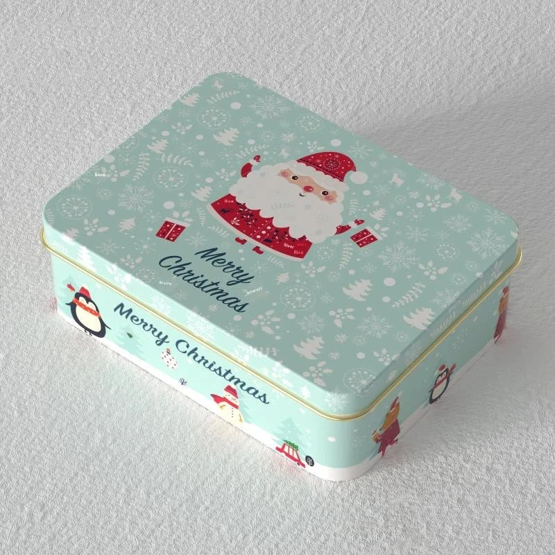Christmas Tin Can Box – Elk & Santa Candy Cookie Gift Storage Holiday Tin Box PLUSH