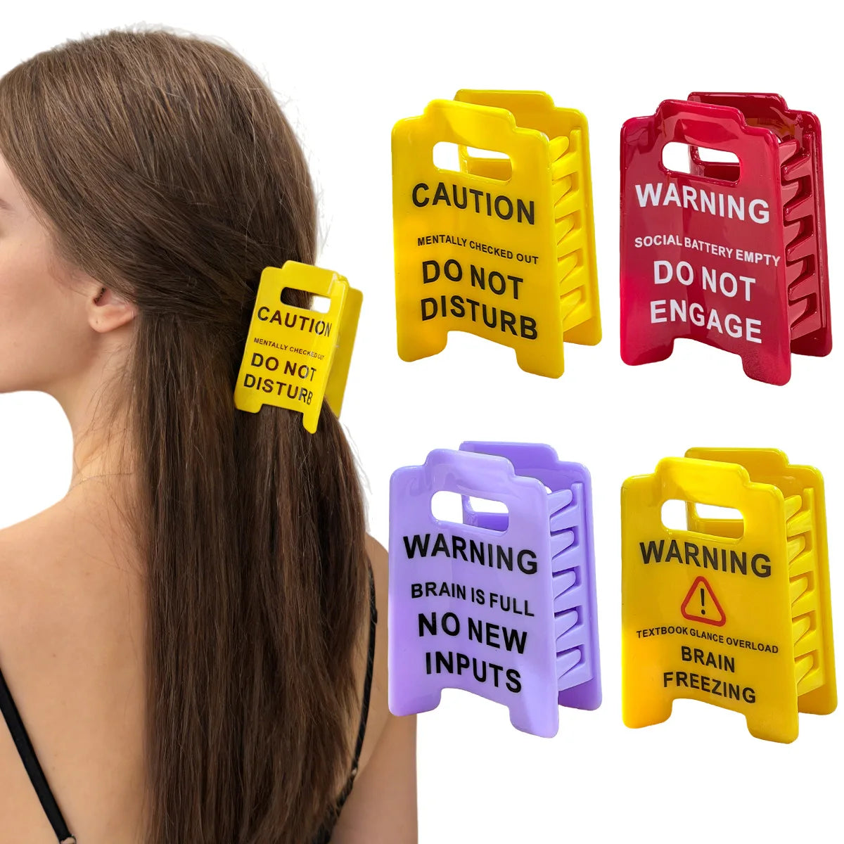 Warning Sign Hair Claw Clip – Novelty Updo Ponytail Holder Novelty Hair Clip PLUSH