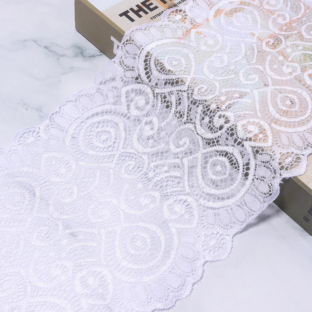 18cm Elastic Floral Lace Trim 1 Yard – DIY Sewing & Crafts Elastic Lace Trim PLUSH white 18cm