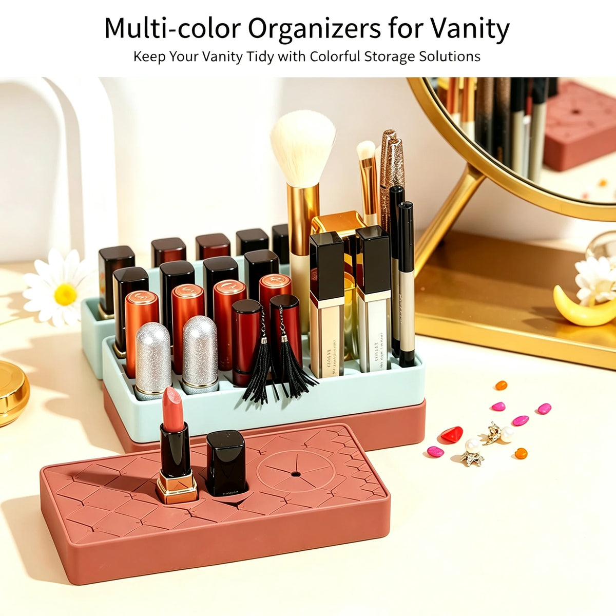 Silicone Lipstick Organizer – 23-Slot Makeup Storage Holder Makeup Organizer PLUSH