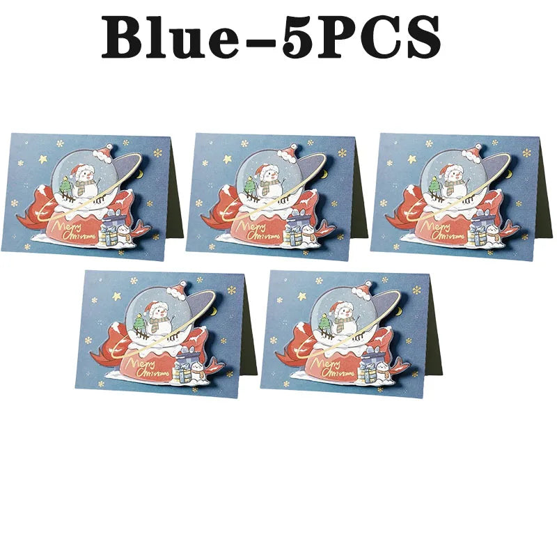 Santa Folding Christmas Greeting Cards – Xmas & New Year Wishes Christmas Greeting Cards PLUSH Blue-5PCS