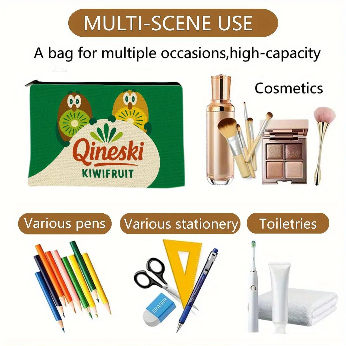 Kiwi Makeup Bag – Cute Zipper Pouch & Jewelry Organizer Makeup Zipper Bag PLUSH