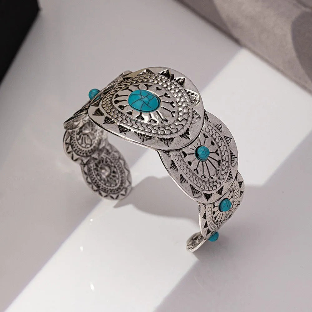 Bohemian Turquoise Open Bangle – Adjustable Cuff Bracelet Cuff Bangle Bracelet PLUSH Style B