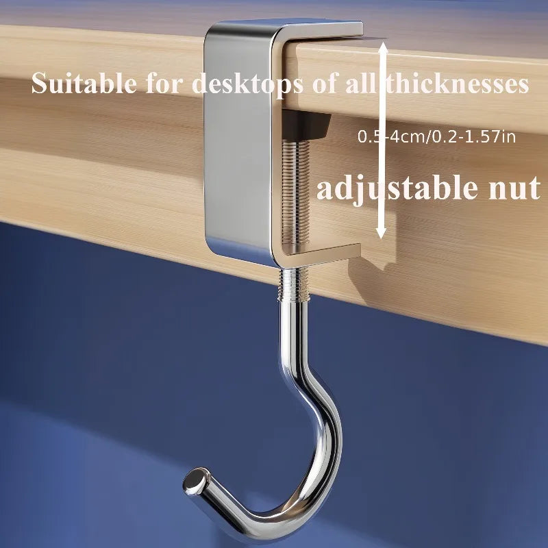 Snap-On Table Edge Hook – Adjustable Nail Free Bag Hanger Desk Bag Hook PLUSH 1pc XL