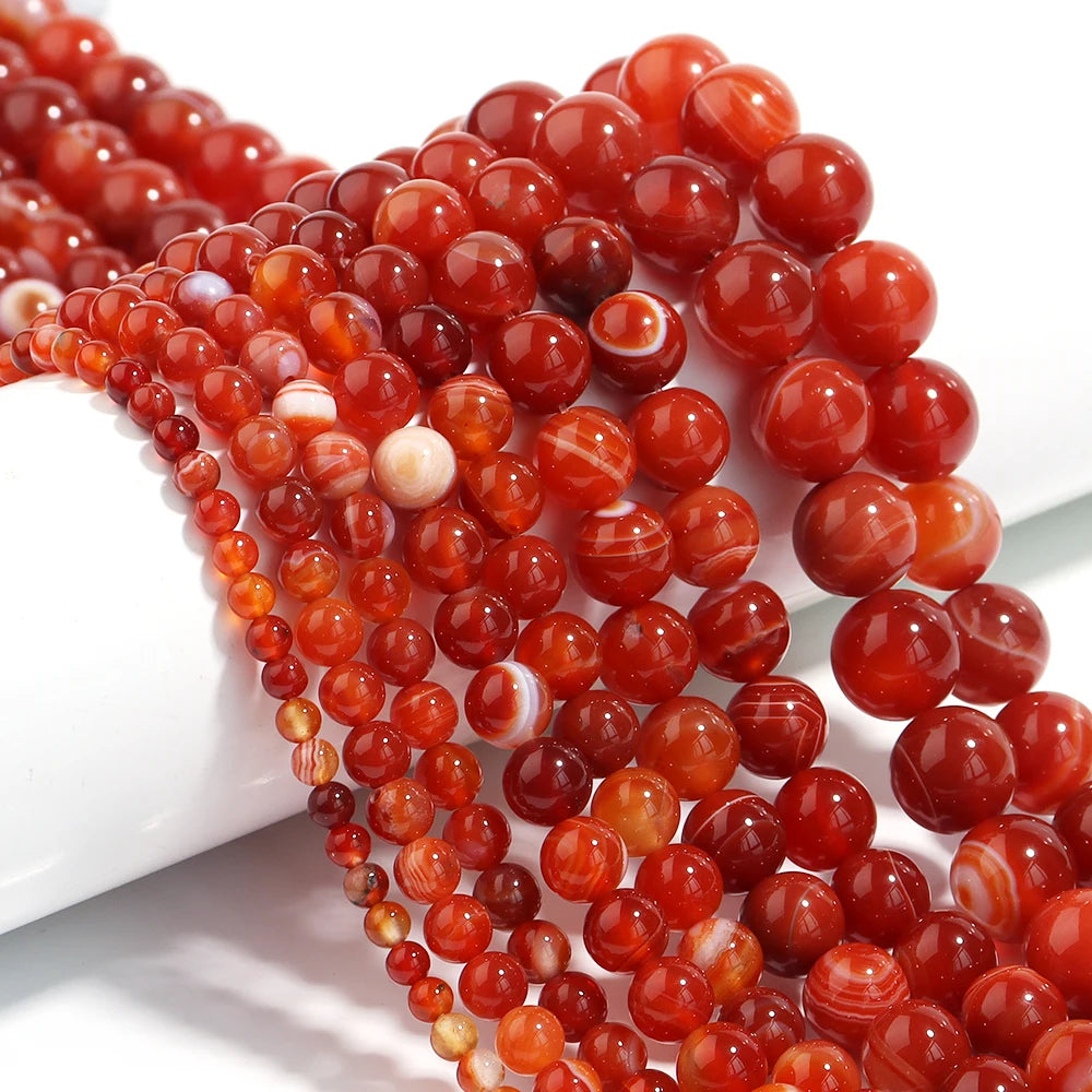 Red Stripe Agate Beads 4–12mm Natural Stone Spacers for DIY Natural Stone Beads PLUSH