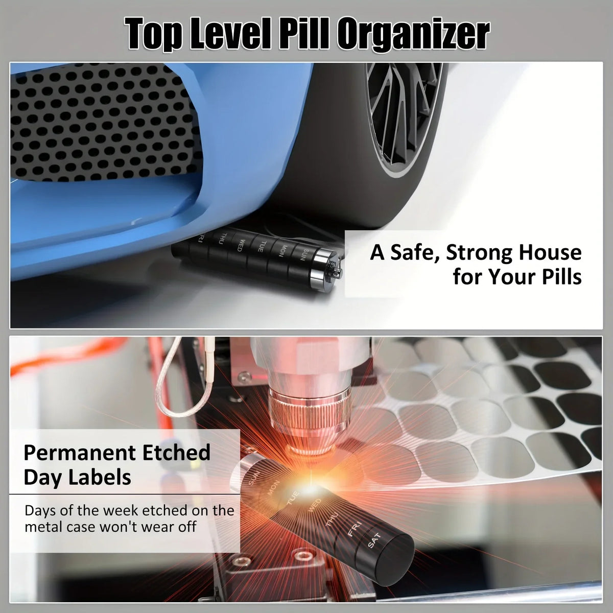 Metal 7-Day Pill Organizer – Waterproof Travel Pill Case Pill Organizer PLUSH