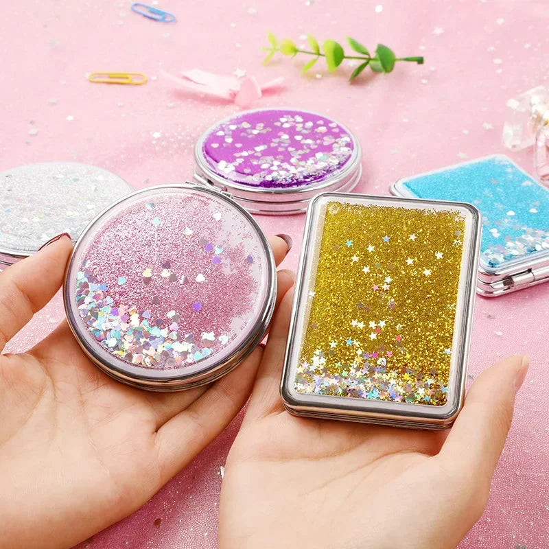 Folding Double-Sided Compact Makeup Mirror – Sparkling Sand Pink Compact Makeup Mirror PLUSH