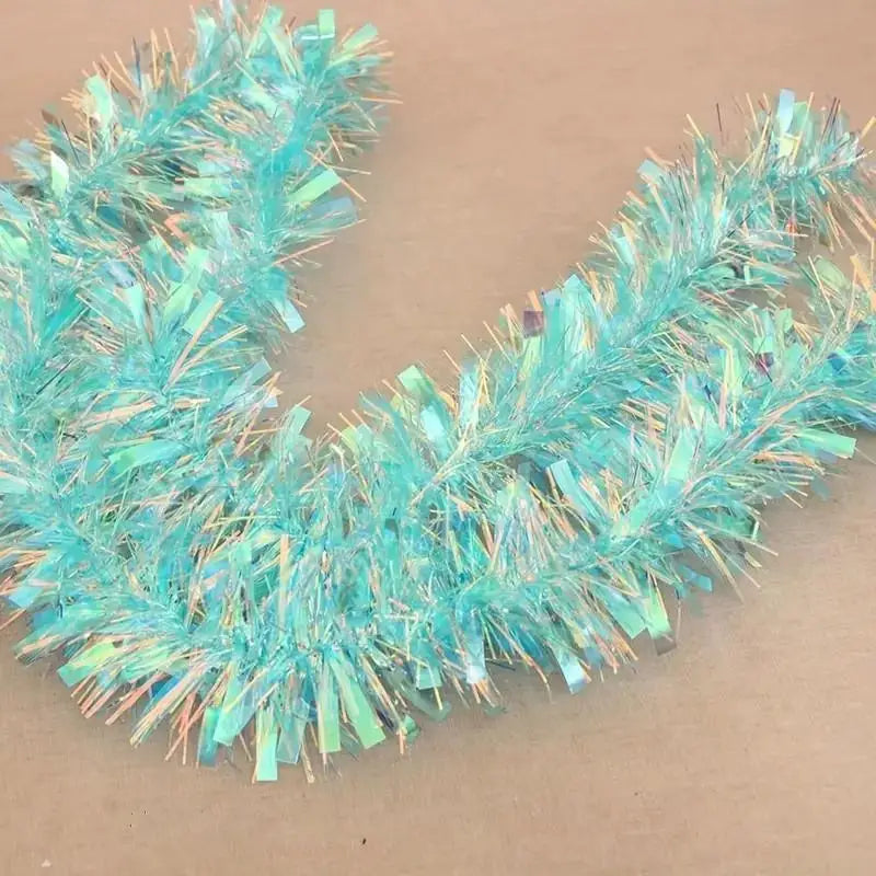 Iridescent Light Green Tinsel Garland – Holographic Holiday Decor Holiday Tinsel Garland PLUSH Blue
