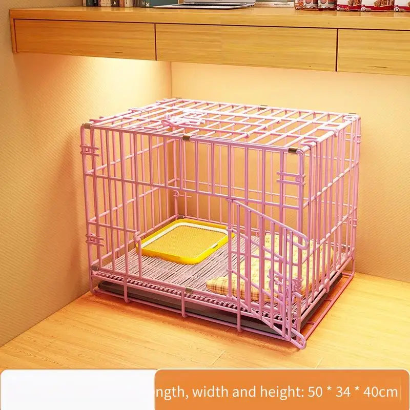 Indoor Dog Cage with Toilet | Iron Wire Kennel for Small Dogs Dog Cage Kennel PLUSH pink Tray and Accessories
