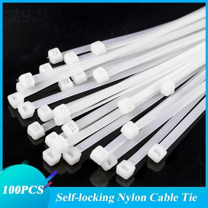 100–500pcs Self-Locking Nylon Cable Zip Ties – White Cable Zip Ties PLUSH