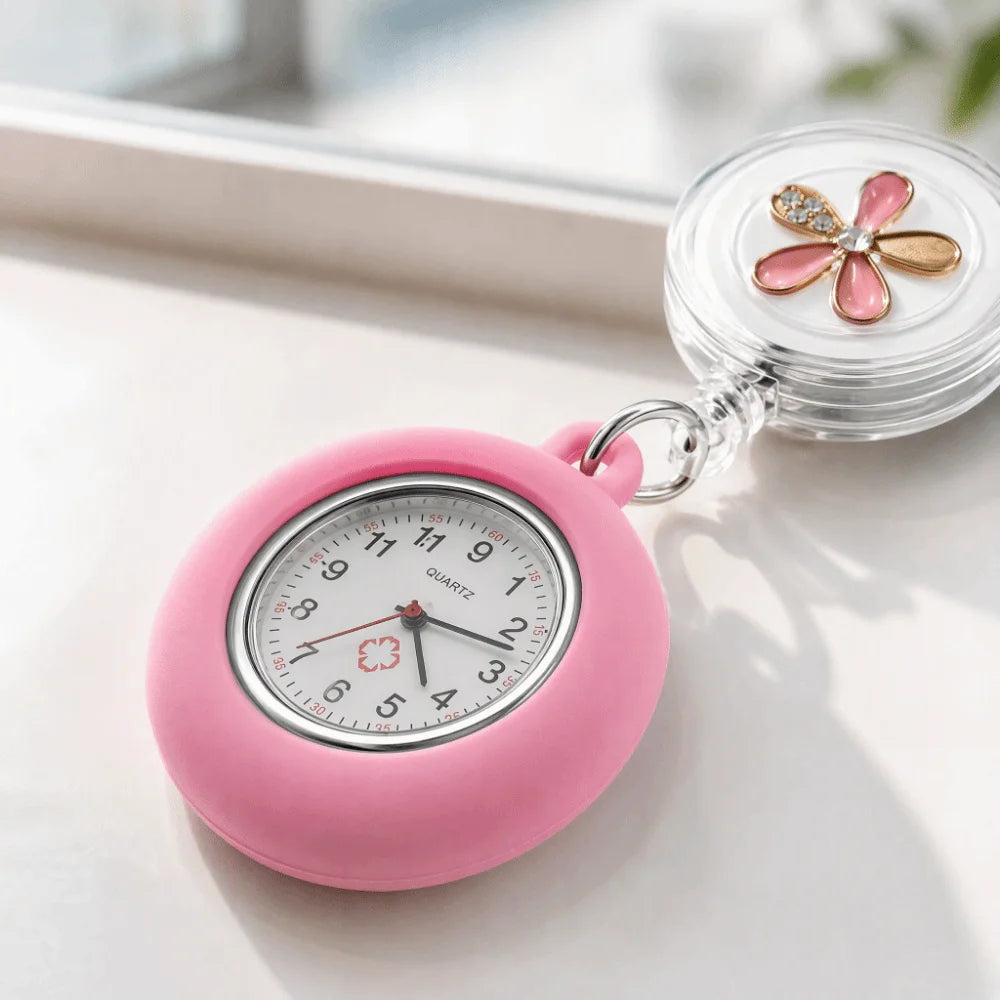 Retractable Nurse Fob Watch – Floral Badge Reel Pocket Watch Nurse Fob Watch PLUSH
