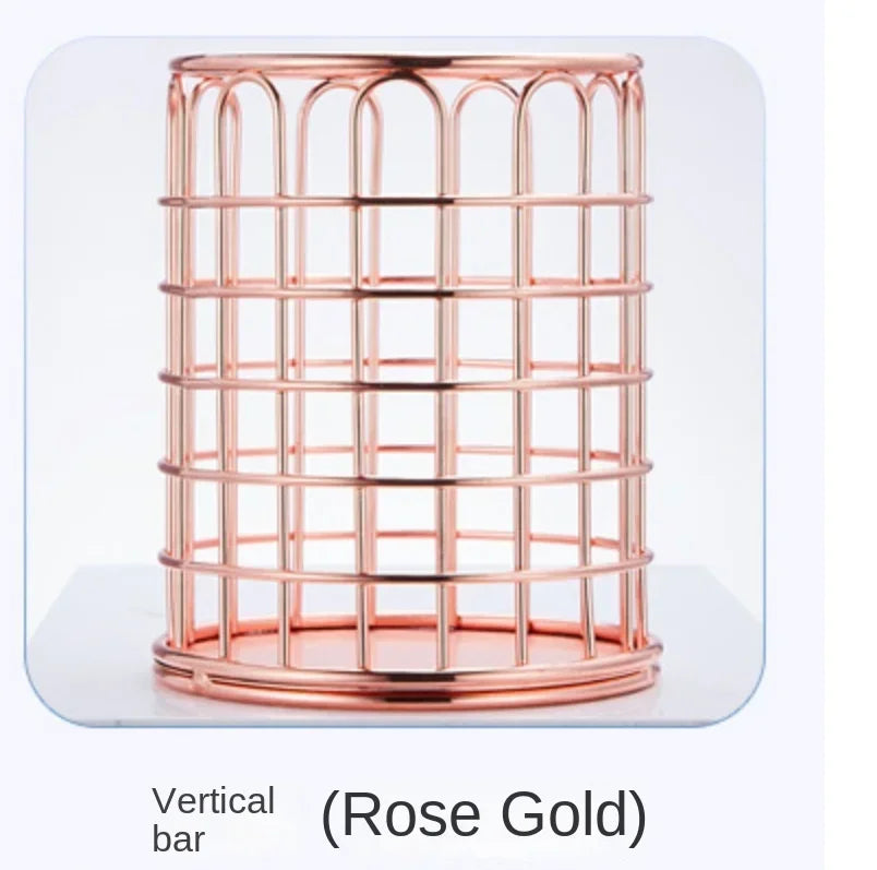 Rose Gold Makeup Brush Holder – Cylindrical Iron Storage Case Makeup Brush Organizer PLUSH No.4