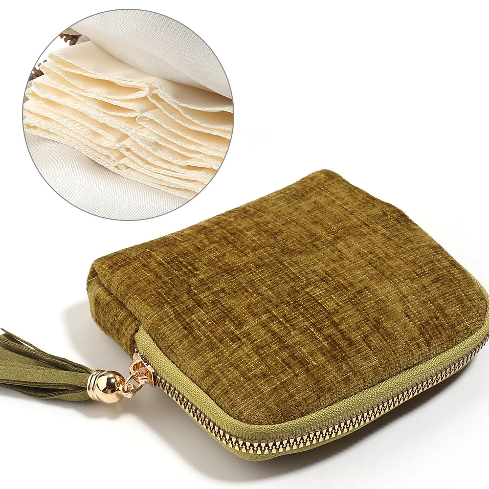 Velvet Jewelry Pouch 6-Layer Storage Bag with Tassel | Travel Jewelry Storage Pouch PLUSH green