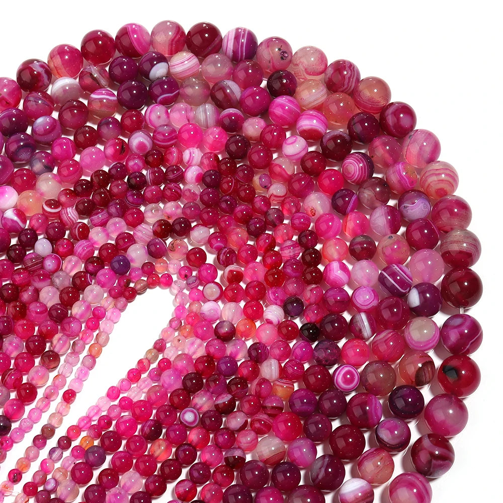 Hot Pink Stripe Agate Beads 4–12mm | Natural Stone DIY Jewelry Natural Stone Beads PLUSH