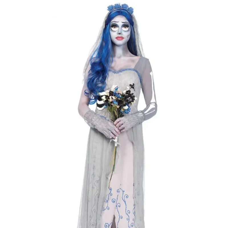 Ghost Bride Halloween Costume Dress – Women's Vampire Set Halloween Costume Dress PLUSH