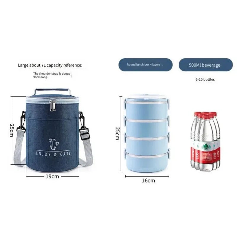 Round Insulated Lunch Bag 19x24cm – Thermal Food Tote Insulated Lunch Bag PLUSH