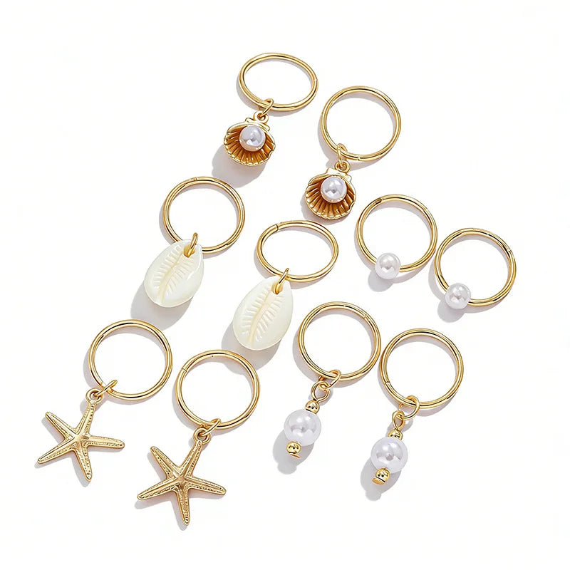 10pcs Sea Shell Braided Hair Rings – Bohemian Hair Clips Hair Rings Set PLUSH
