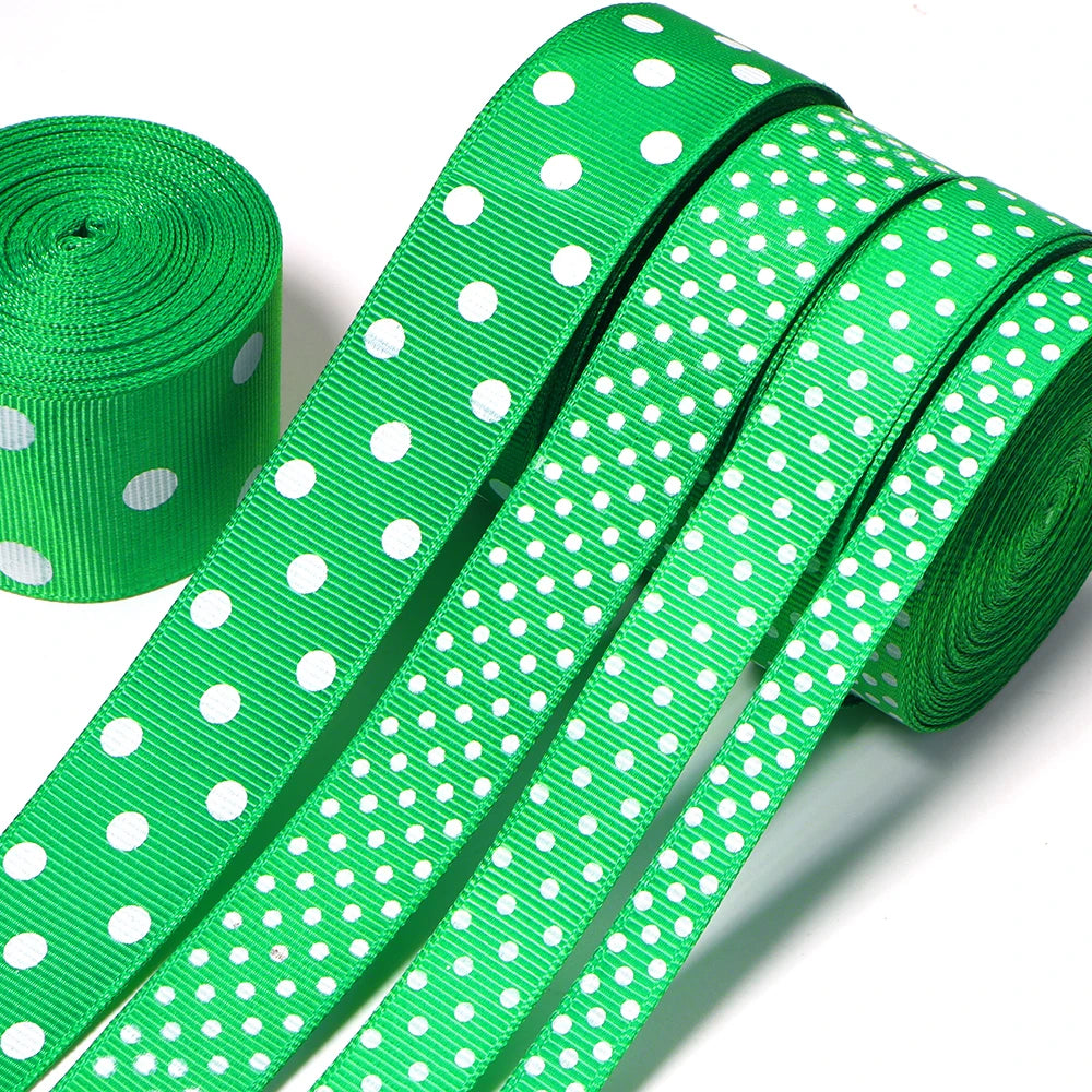 Green Polka Dot Grosgrain Ribbon 10–38mm | DIY Bows & Gift Wrap Grosgrain Ribbon PLUSH