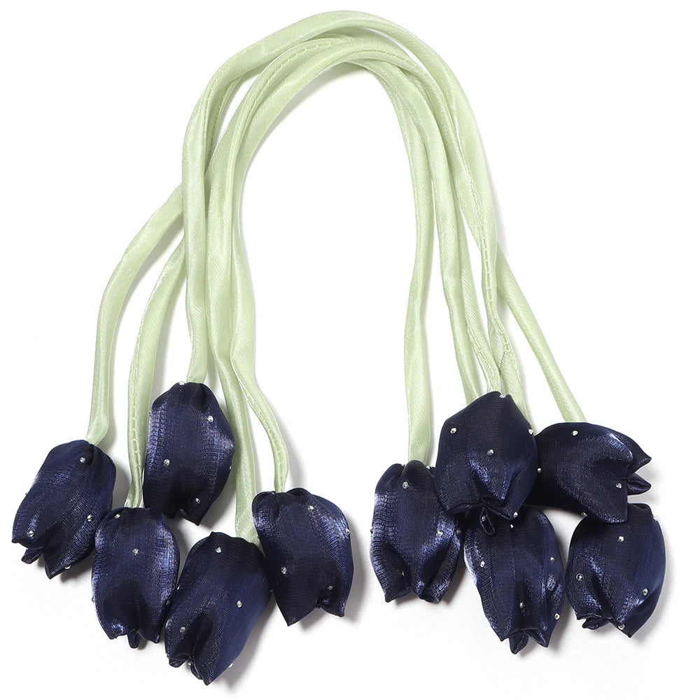 5pcs Satin Tulip Flower Strings Rhinestone DIY Hair & Garment Fabric Flower Trim PLUSH royal blue