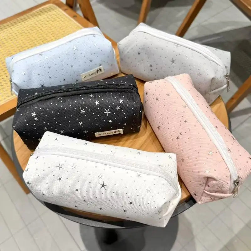 Multicolor Star Print Canvas Pencil Case | Large Zip Pouch Canvas Pencil Case PLUSH