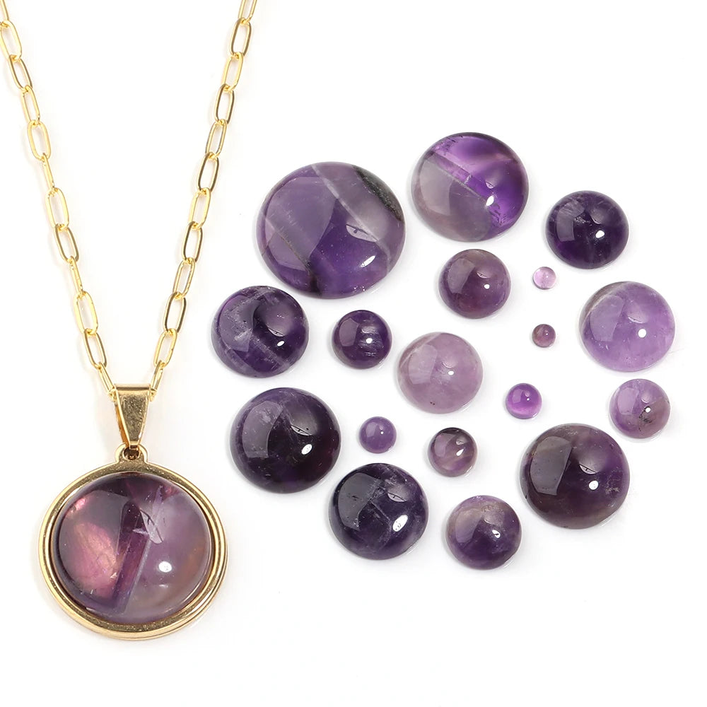 Natural Amethyst Round Cabochons – DIY Jewelry Making 5-10pcs Stone Cabochons PLUSH