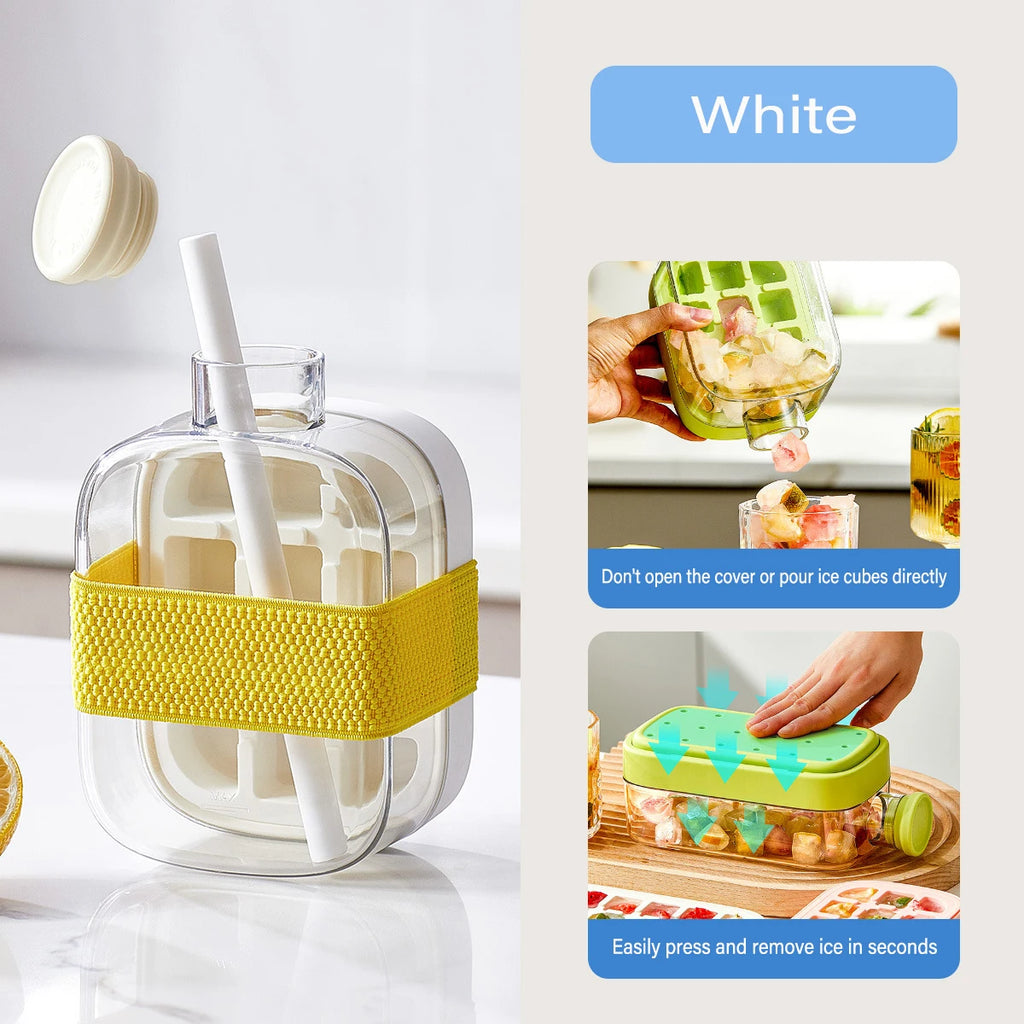 500ml Ice Cube Maker Bottle with Straw – Stackable Design Ice Cube Maker Bottle PLUSH White