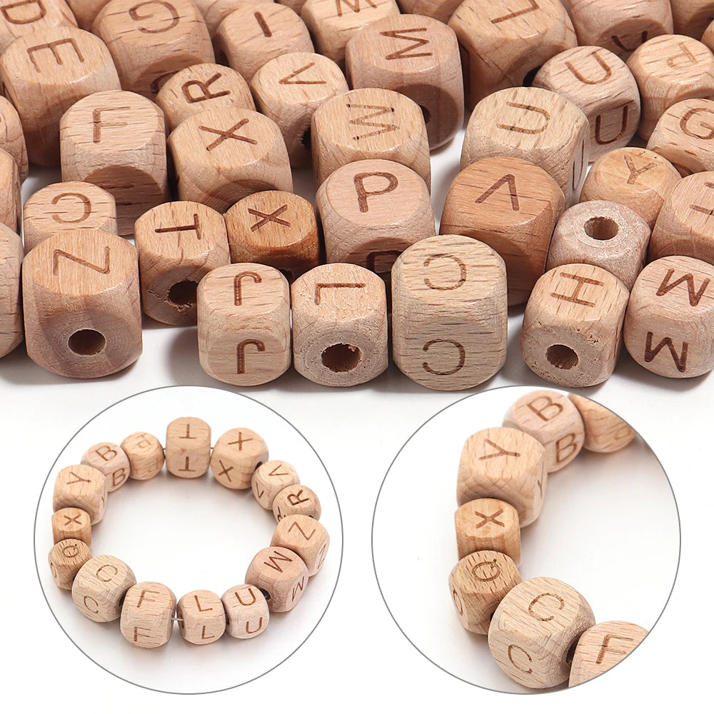 26pcs Wooden Alphabet Cube Beads 10/12mm – DIY Jewelry Making Alphabet Craft Beads PLUSH
